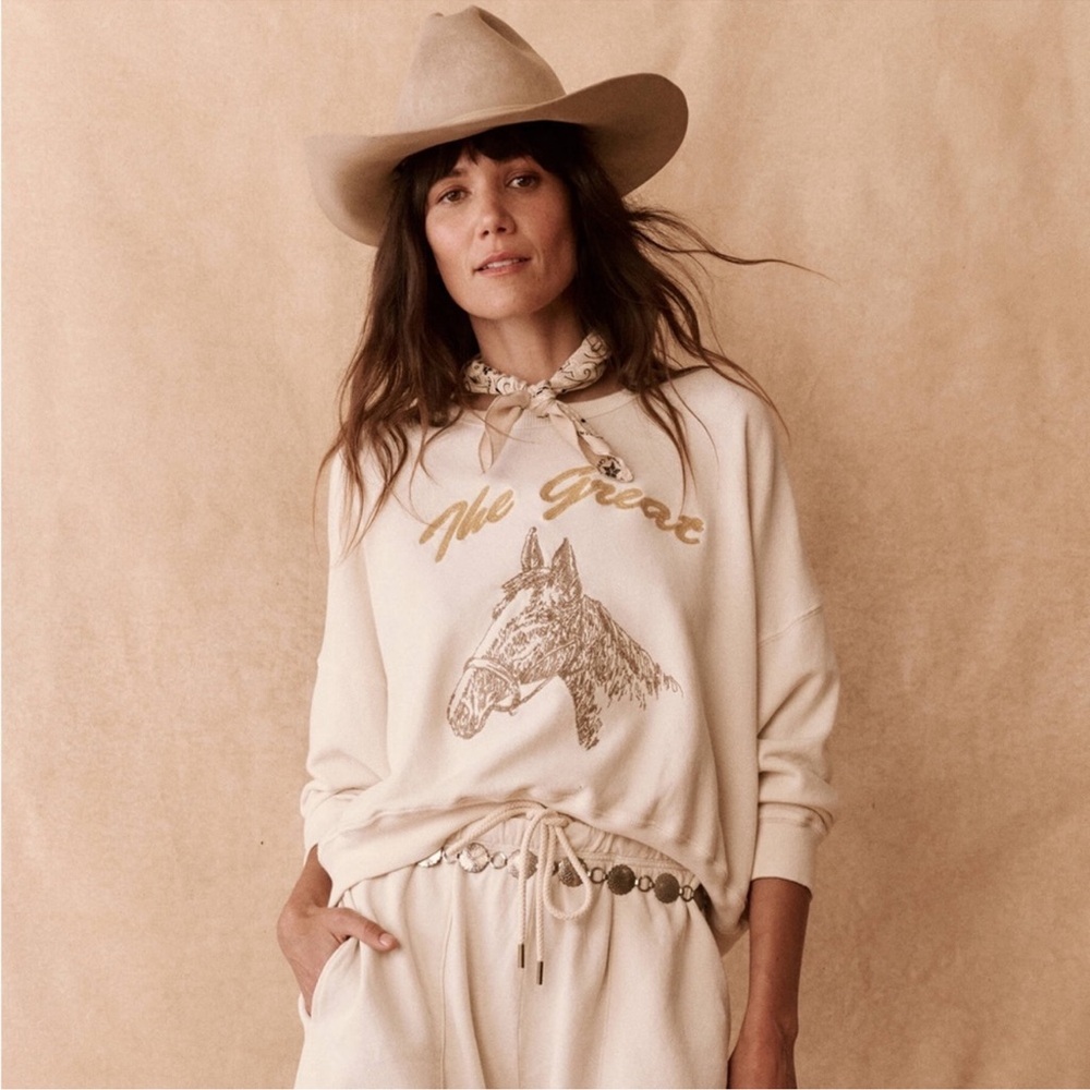 The Teammate Sweatshirt - Washed White with Horse Embroidery- size 0